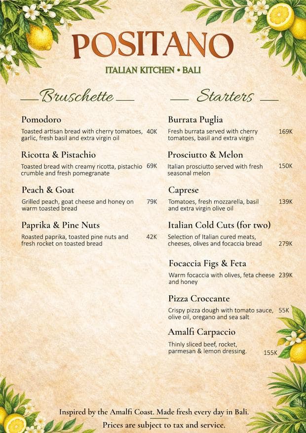 Positano Bali Menu - Page 2